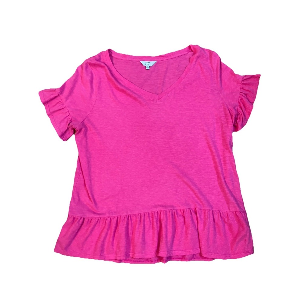 NWT‎ Crown & Ivy shirt Pink Sz med  Ruffle Sleeve Fairycore Cottagecore feminine